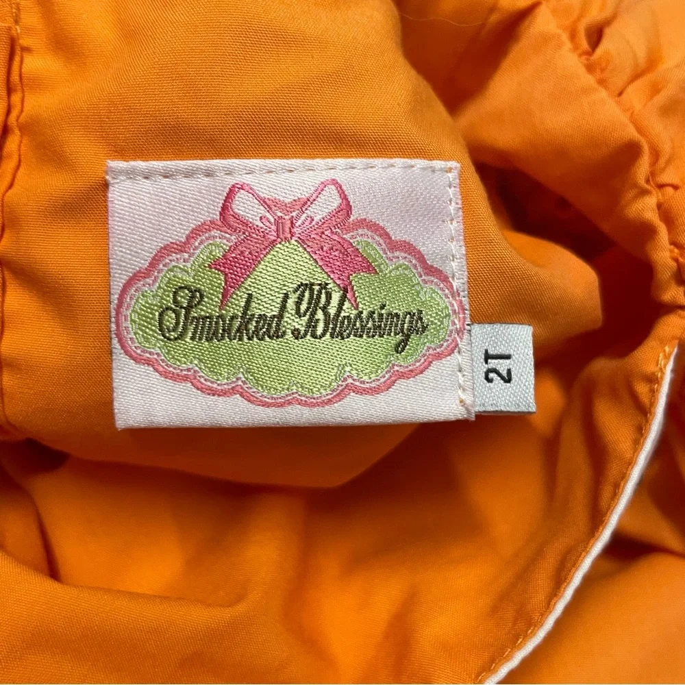 Smocked Blessings Toddler Girls Orange Pumpkin Embroidered Dress Size 2T - Picture 4 of 6